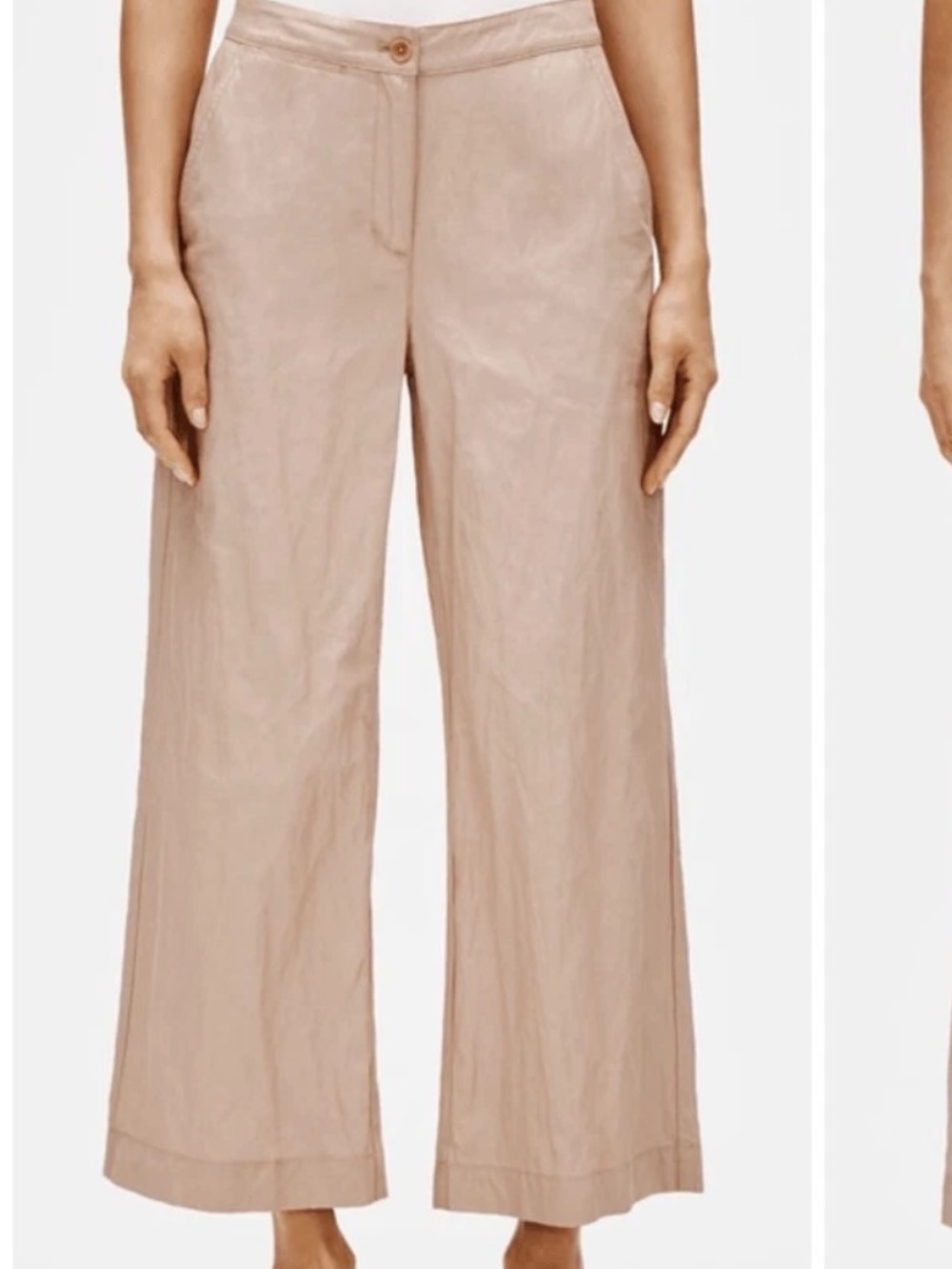 Eileen Fisher Beige Organic Cotton With Metallic Accent Crop Wide Leg Pants